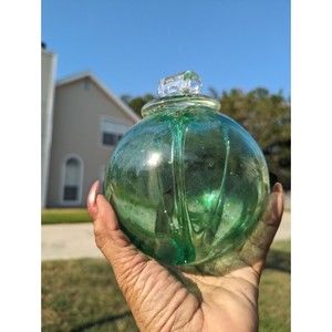 Kitras Witch Ball Art Glass Green HandBlown  6-7"Spheres Influence Divine Spirit